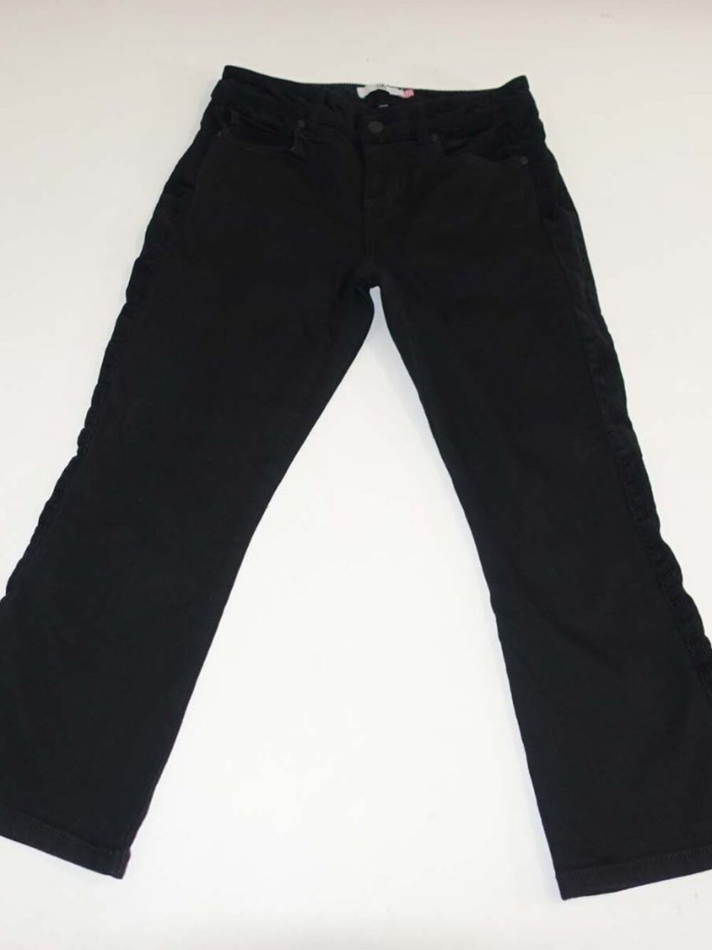 CABi Women's Kick Flare Cropped Jeans Size 4 Black Mid Rise Corduroy Sides 4907